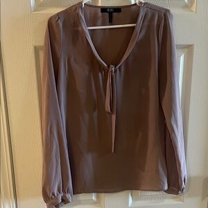 BCBG Dusty Mauve Tie-Front Long Sleeve Blouse